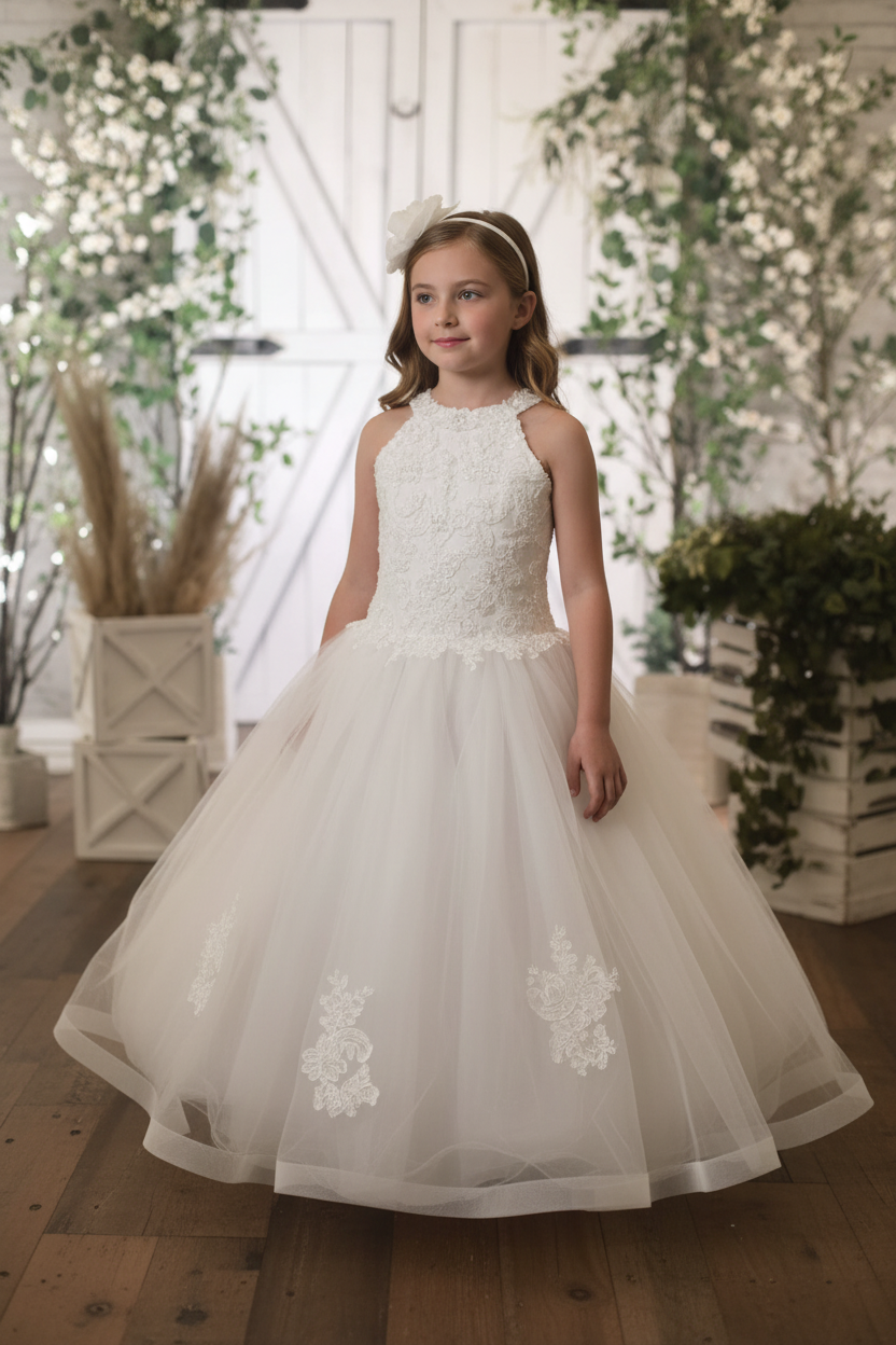 Halter Lace Top Communion Dress
