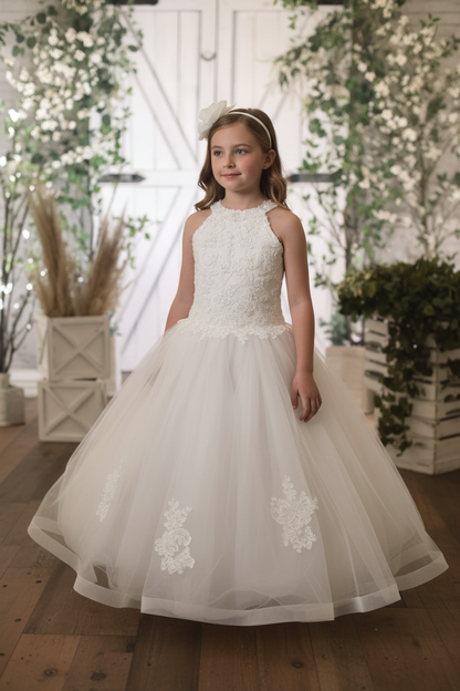 Halter Lace Top Communion Dress