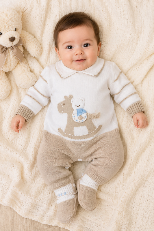 Baby Knit Layette Set – Rocking Horse & Teddy Bear Made In Italy