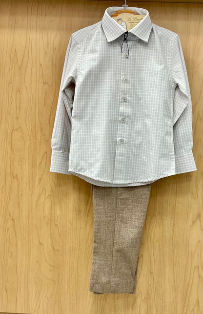 2pc boys ivory/ sand checkered pants set