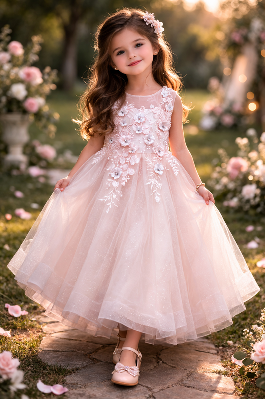 Blush 3D lace Tulle Dress