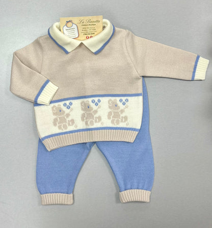 Boys blue & Tan knit set w/Bears Made In Italy
