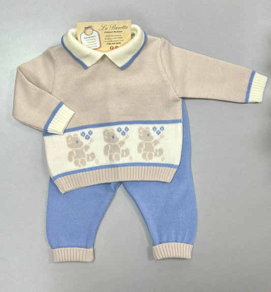 Boys blue & Tan knit set w/Bears Made In Italy