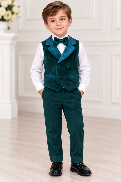 Boys’ Emerald Green Formal Vest and Pants Outfit Made In Italy