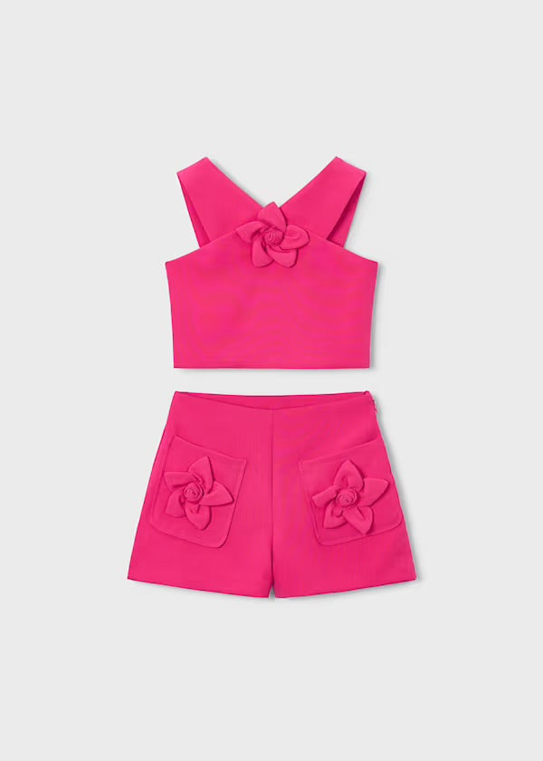 2pc fucsia  crepe girls shorts set