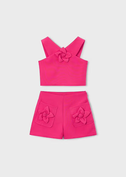 2pc fucsia  crepe girls shorts set