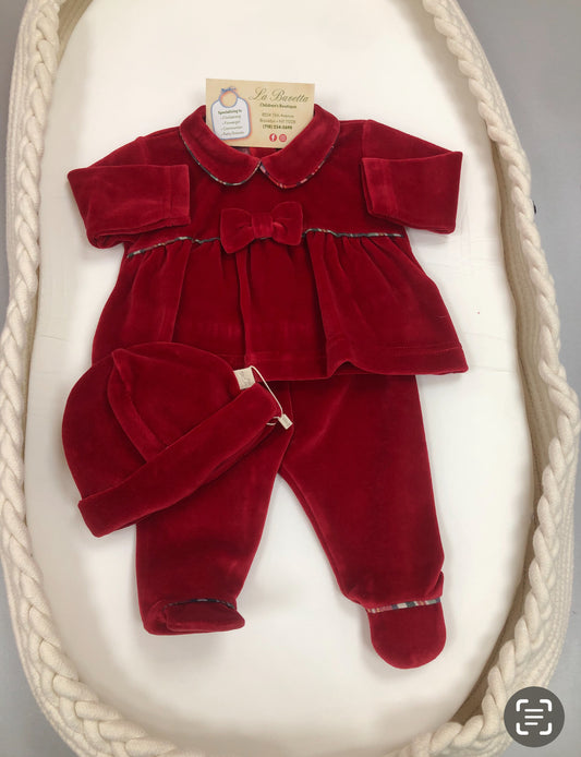 Baby girls velour Red 2pc pants set