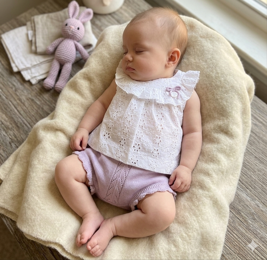 Baby Girl Eyelet Top & Lavender Knit Bloomer Set