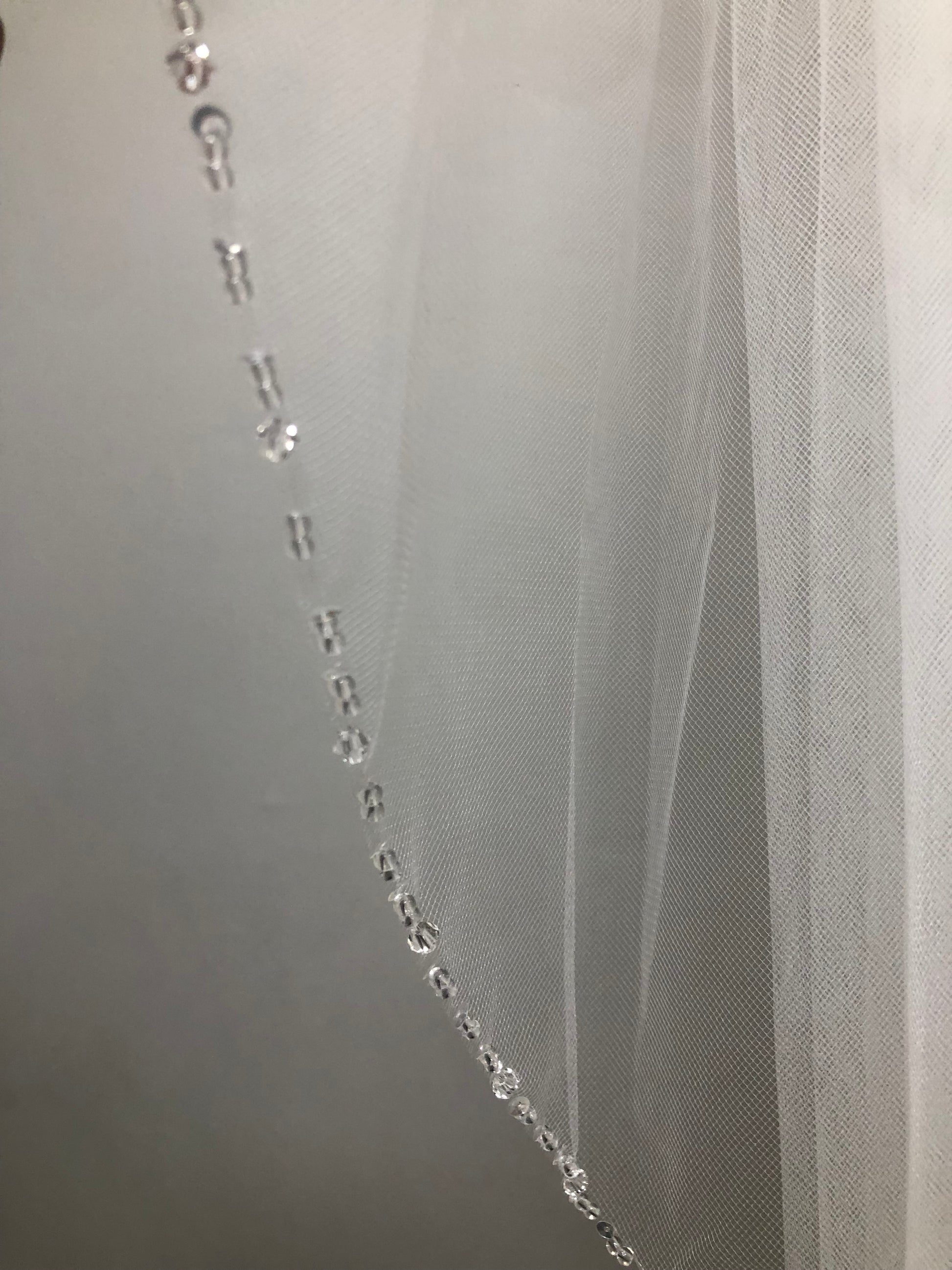 White communion veil with crystal edge