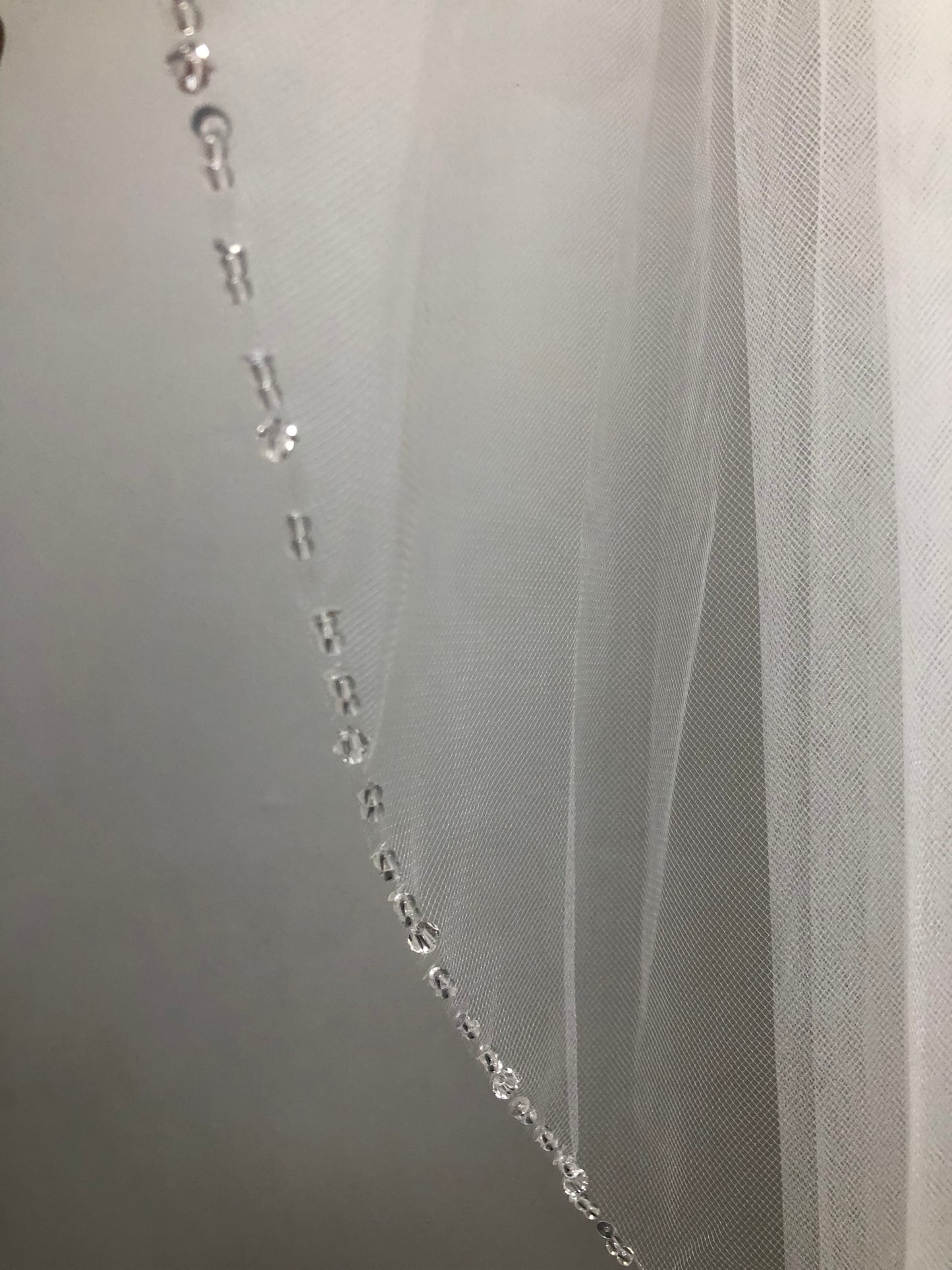 White communion veil with crystal edge