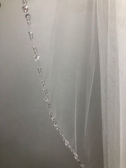 White communion veil with crystal edge
