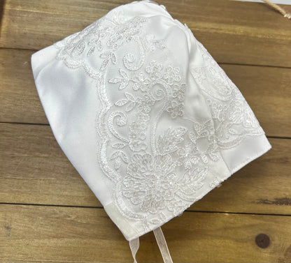 Elegant Diamond white organza and Lace  christening dress