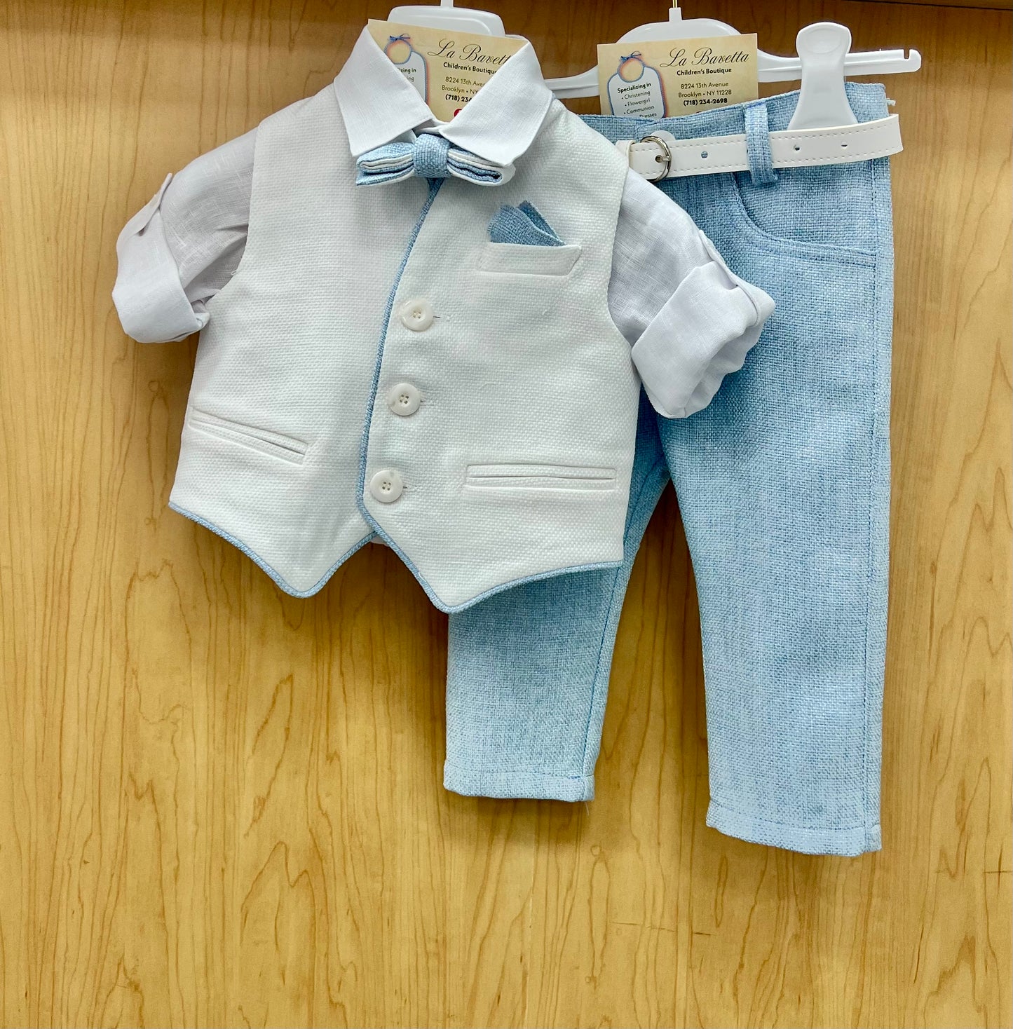 1st Birthday Baby Blue and white 5pc pants set