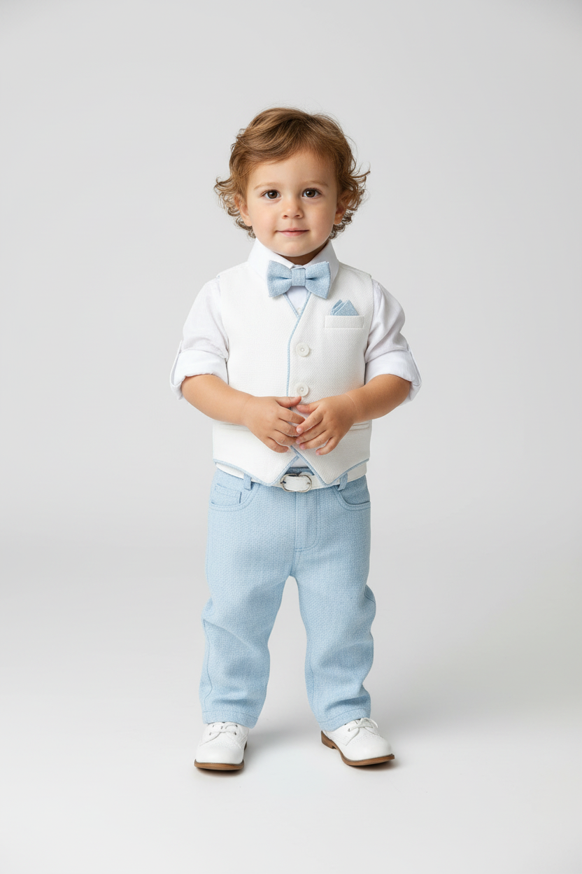 1st Birthday Baby Blue and white 5pc pants set