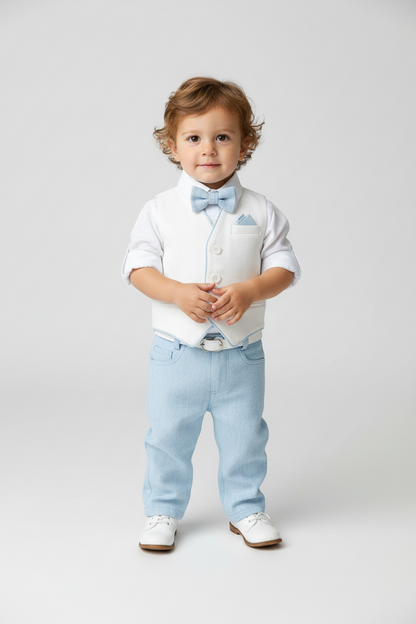 1st Birthday Baby Blue and white 5pc pants set