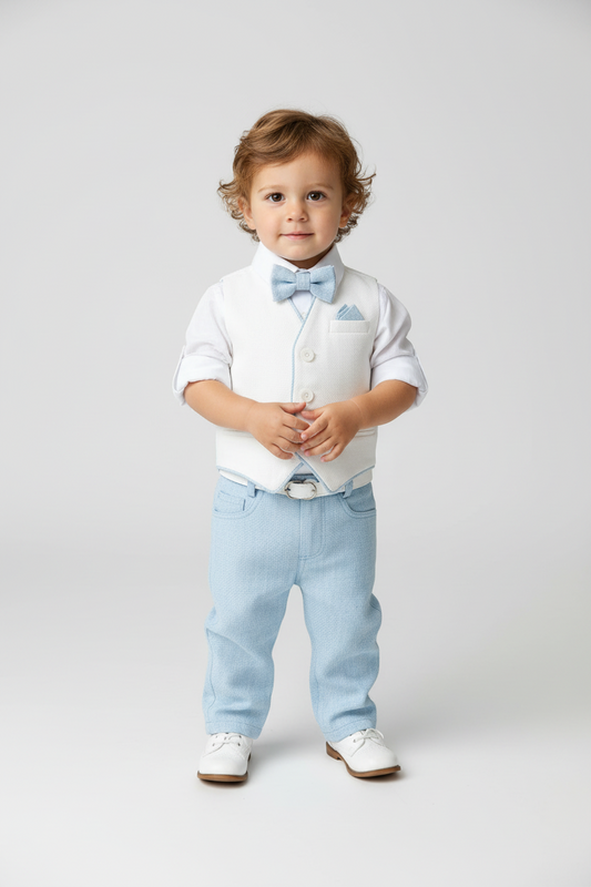 1st Birthday Baby Blue and white 5pc pants set