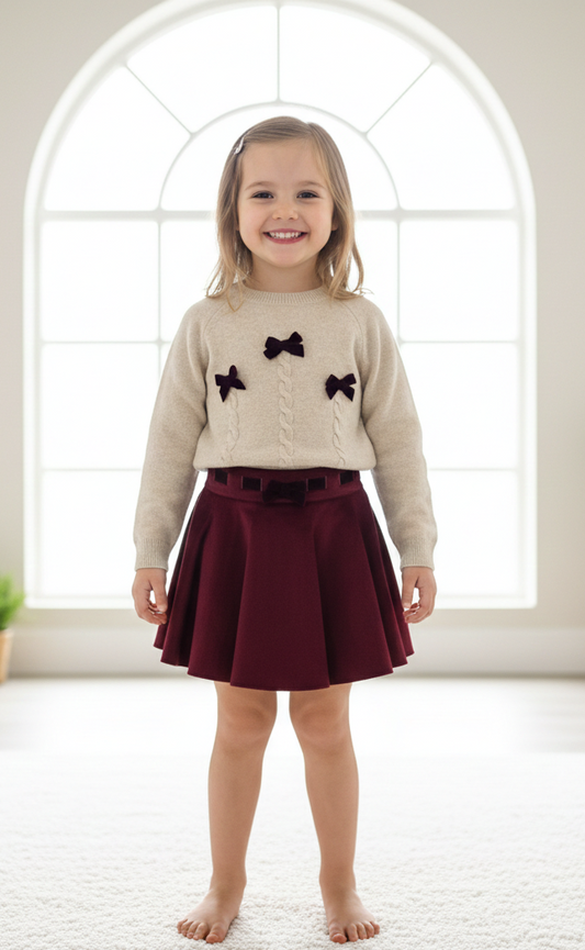 2pc knit top & Velour Skirt set