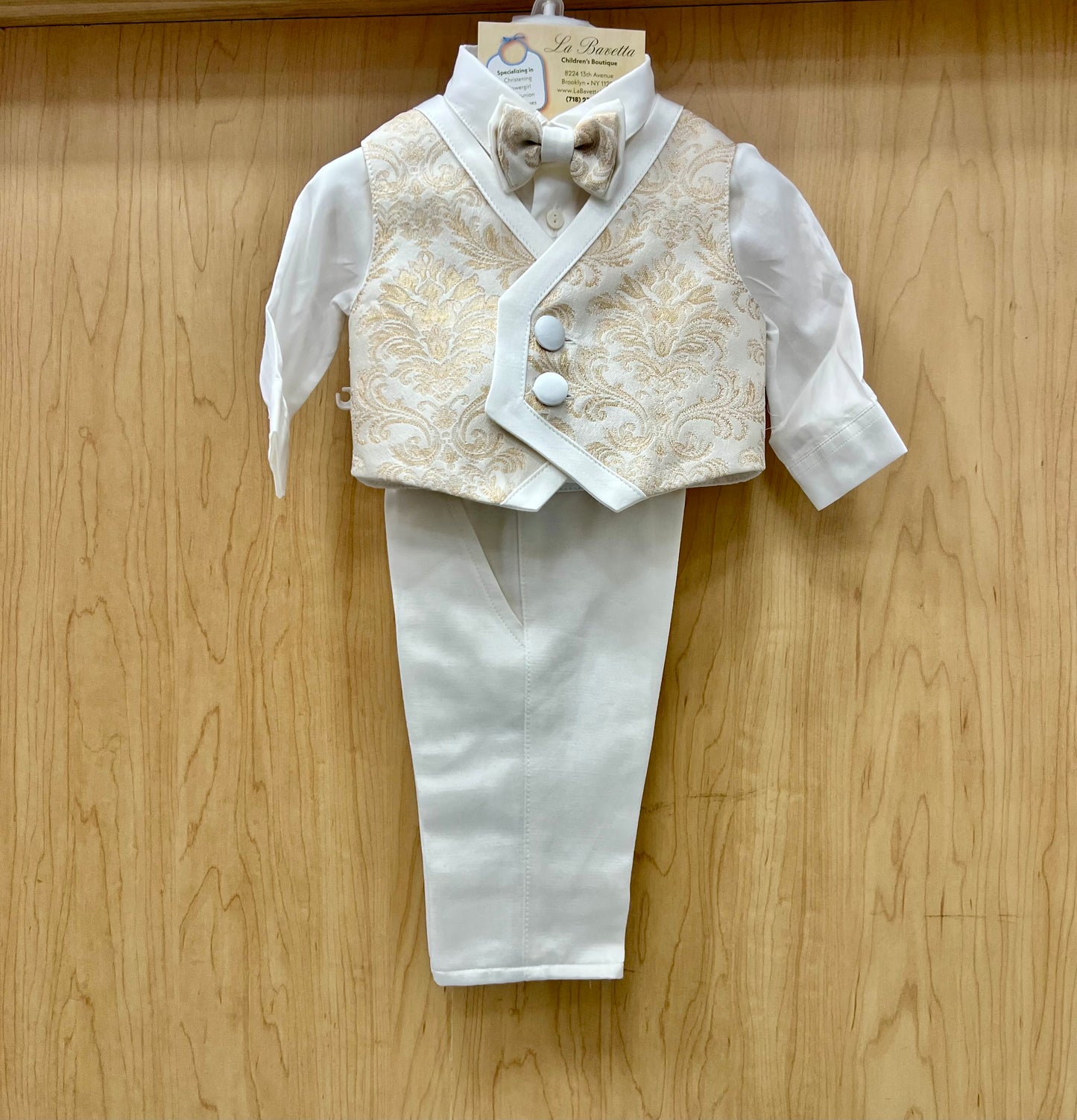 5pc Ivory & Gold Paisley christening Suit Made In Italy