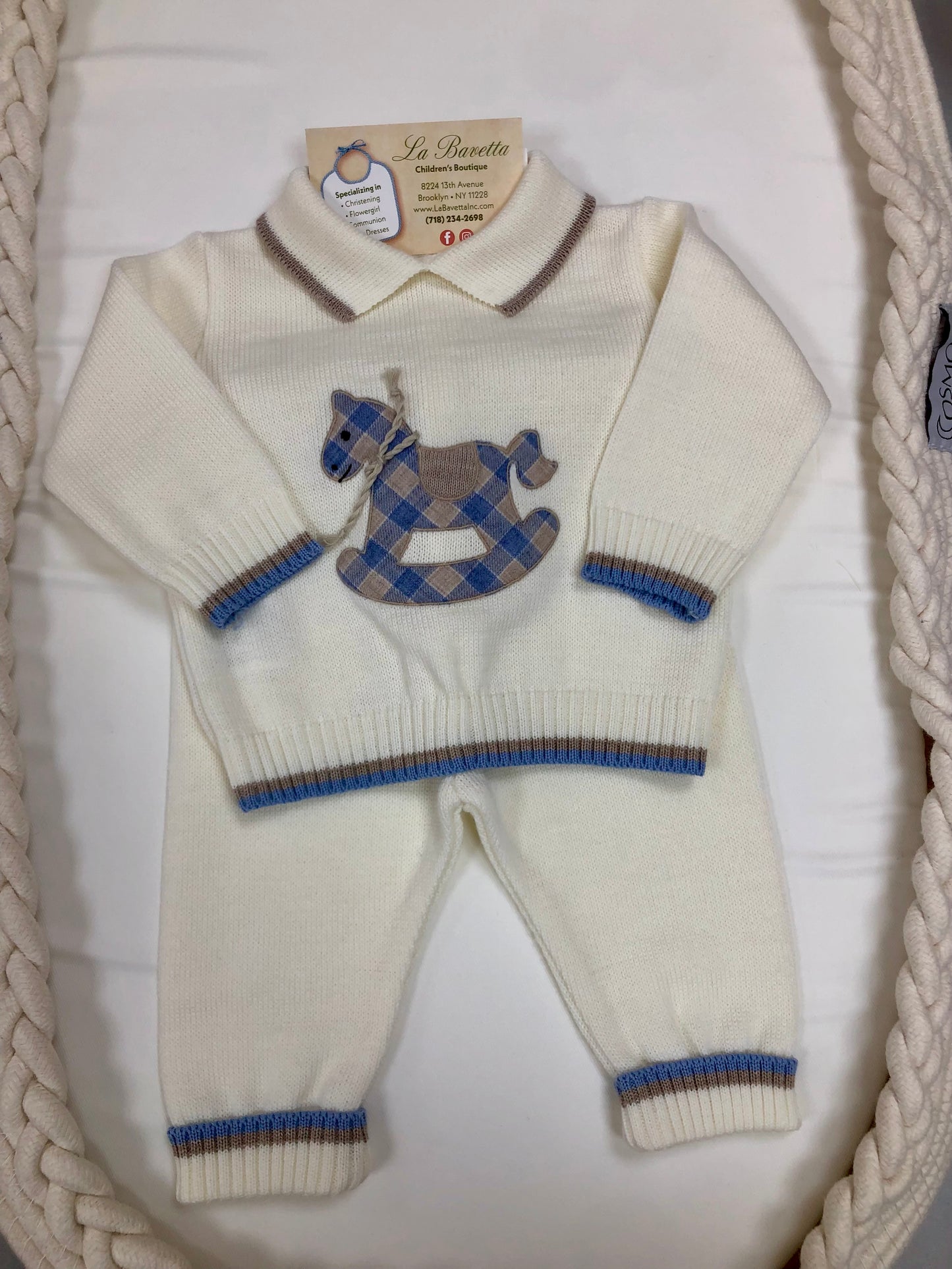 2pc boys knit set with Rocking horse