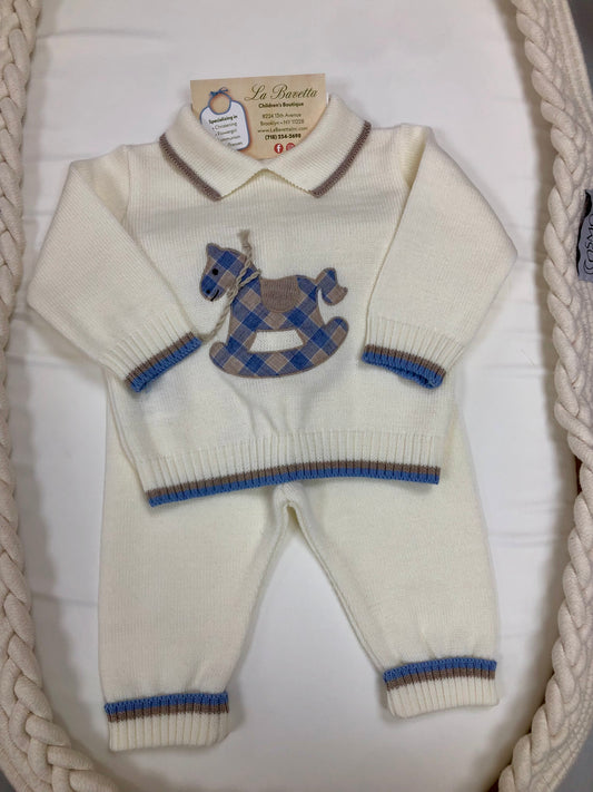2pc boys knit set with Rocking horse
