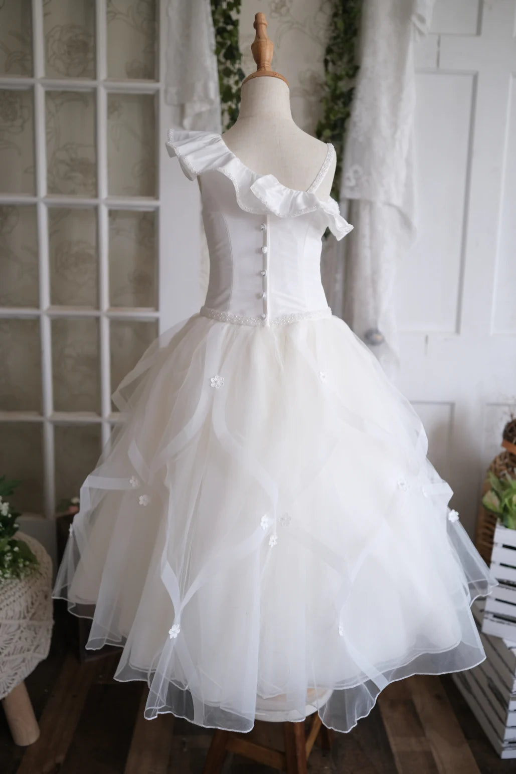 Back Christie Helene Communion Dress One Shoulder Tea Length