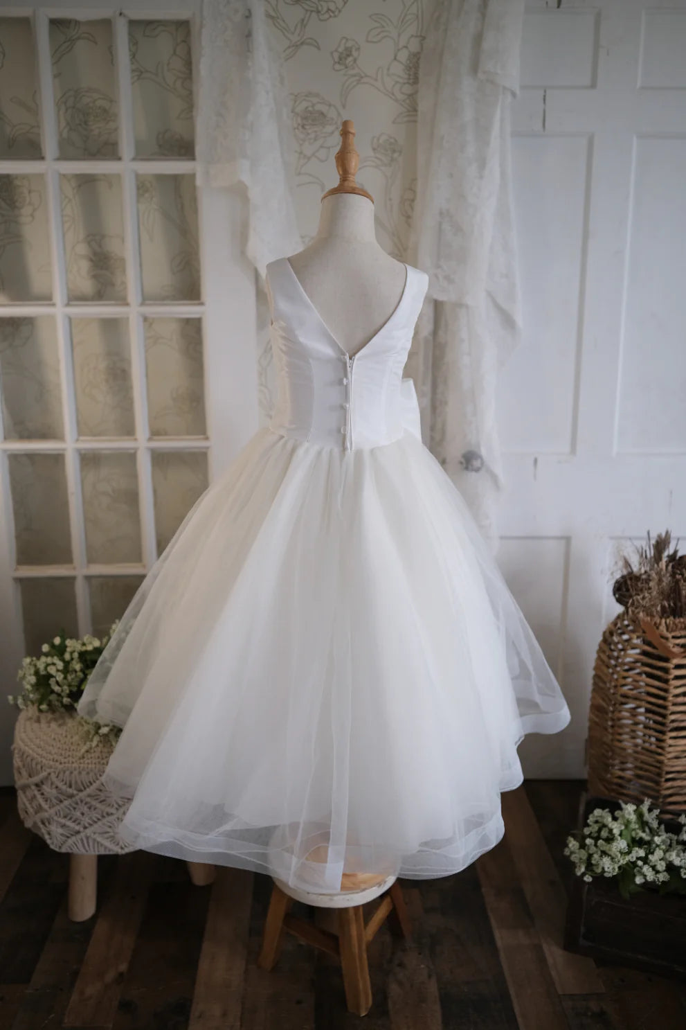 Back Christie Helene Communion Dress with waist satin bow