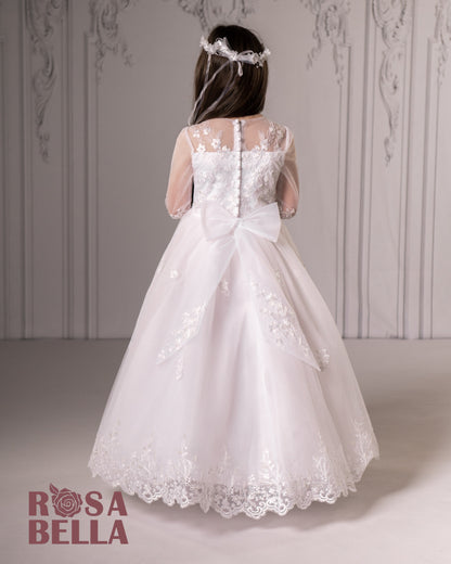 Back Rosa Bella Communion Dress with 3/4 sheer lace sleeve
