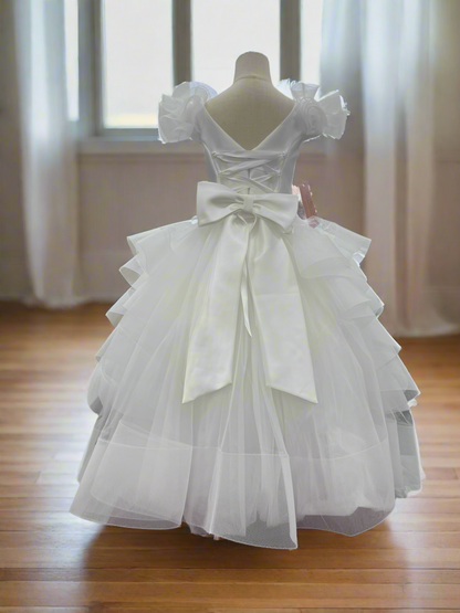 Back Ruffle Tulle Michelina Bimbi communion Dress made in Italy