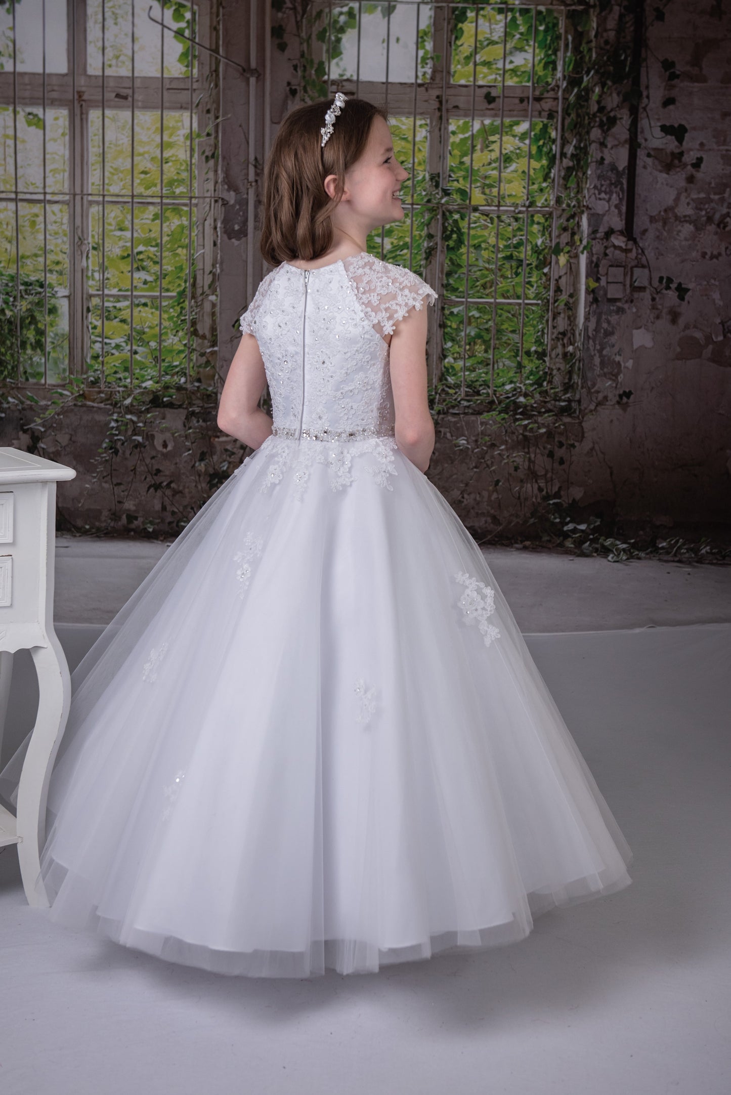 Back Sweetie Pie Communion Dress short sleeve floral