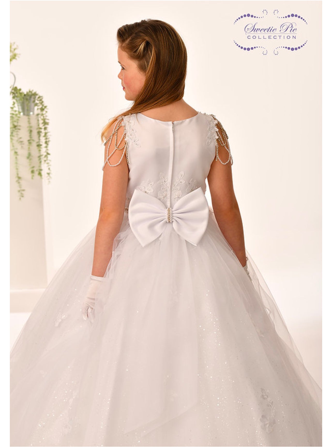 Back Sweetie pie communion dress sleeveless with satin bow