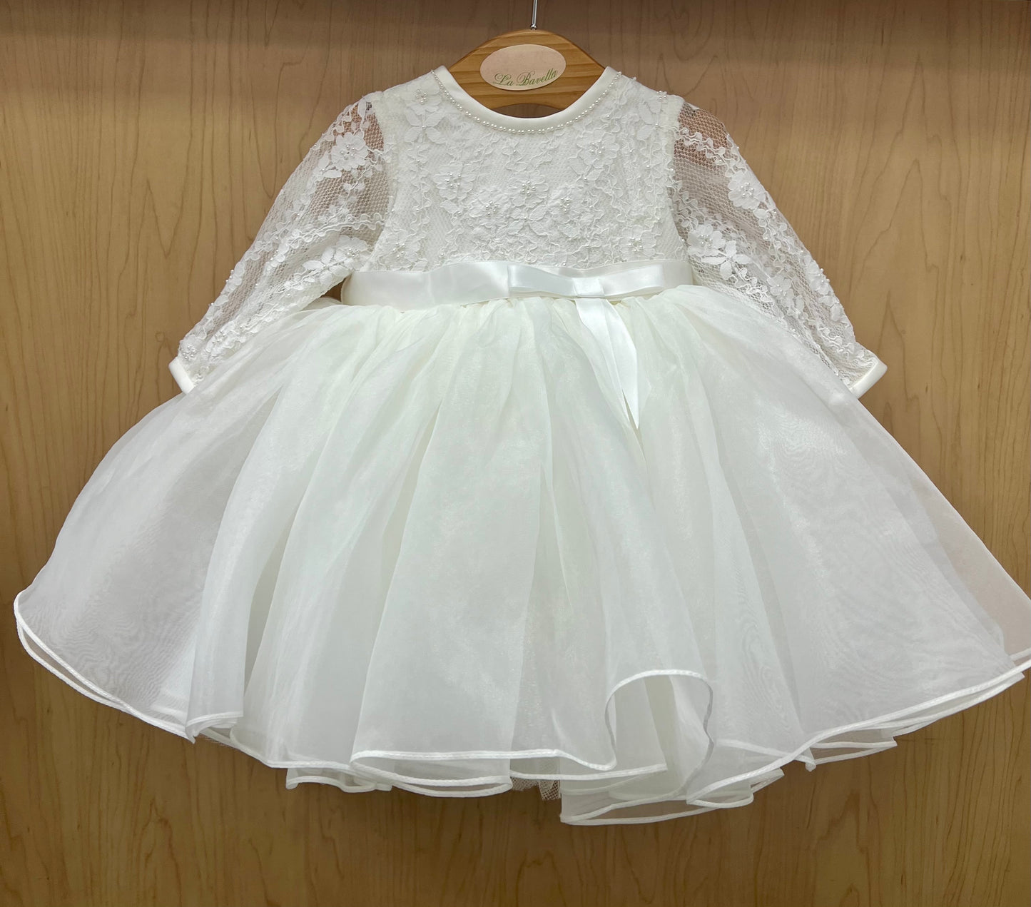 Baptism White lace dress with a bow 