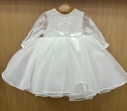 Baptism White lace dress with a bow 
