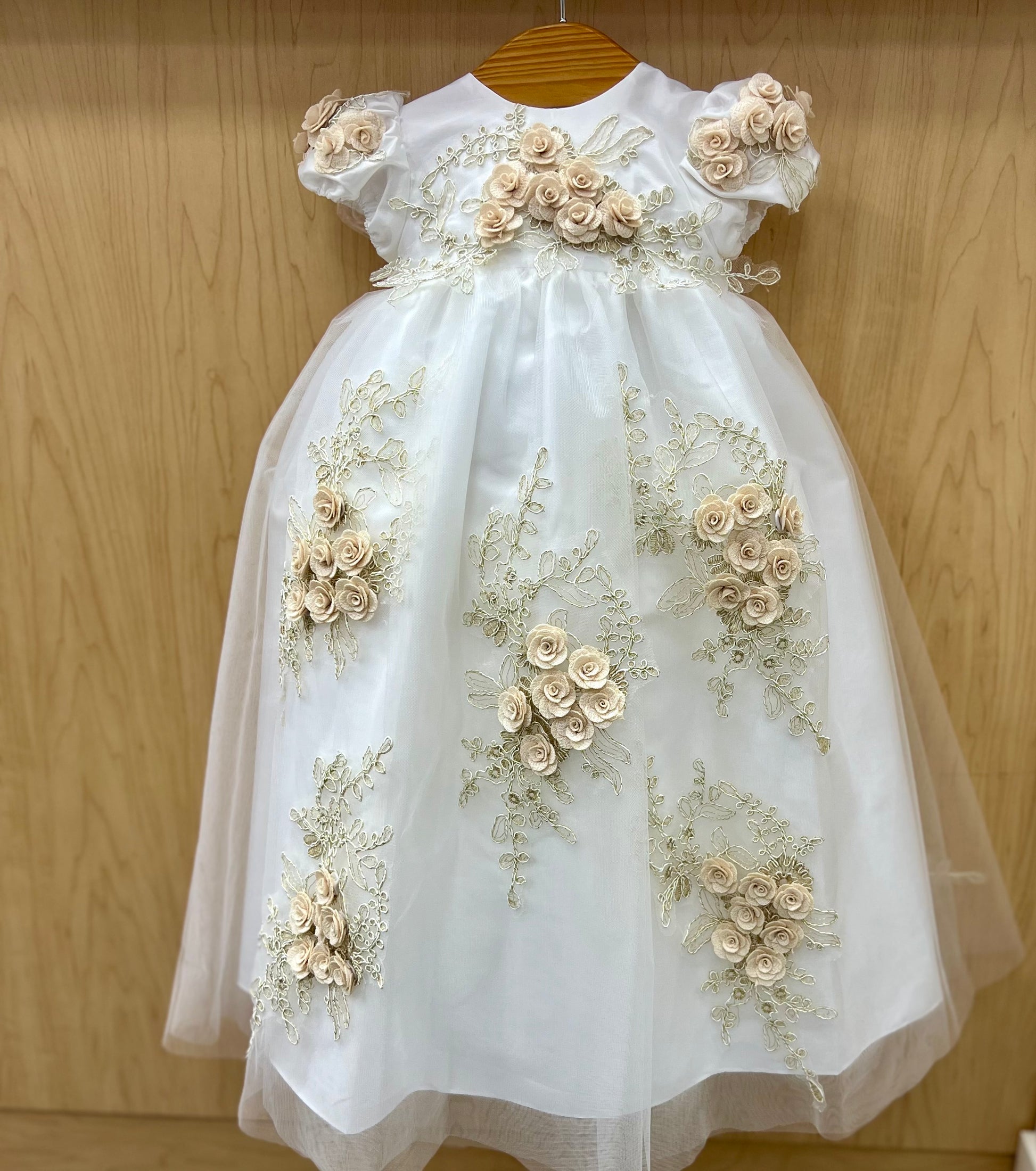 Macis Design Contrast Flower Christening Gown by Bestseller La Bavetta – labavettainc Macis Design Contrast Flower Christening Gown by Bestseller La Bavetta – labavettainc