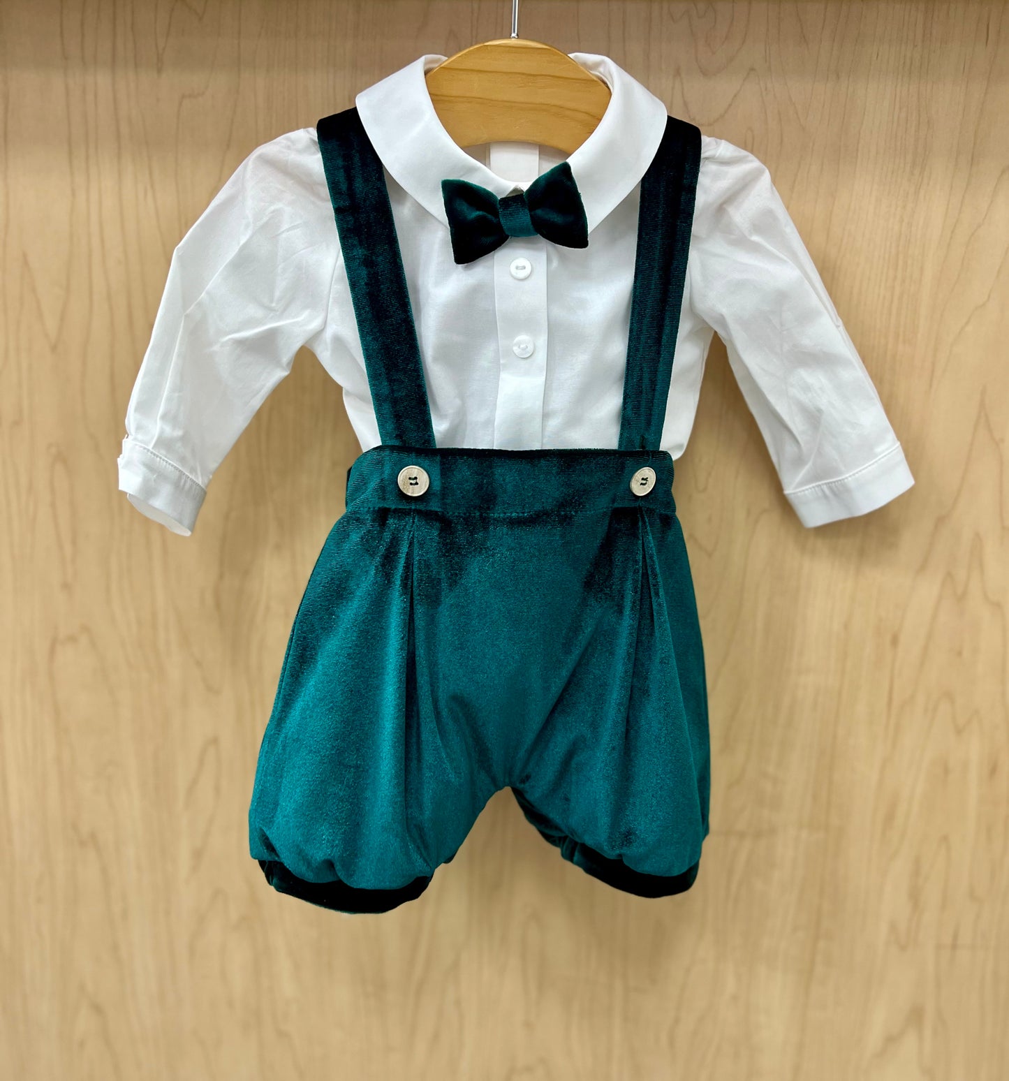 Bimbalo charming green velvet romper & sweater for seasonal holidays