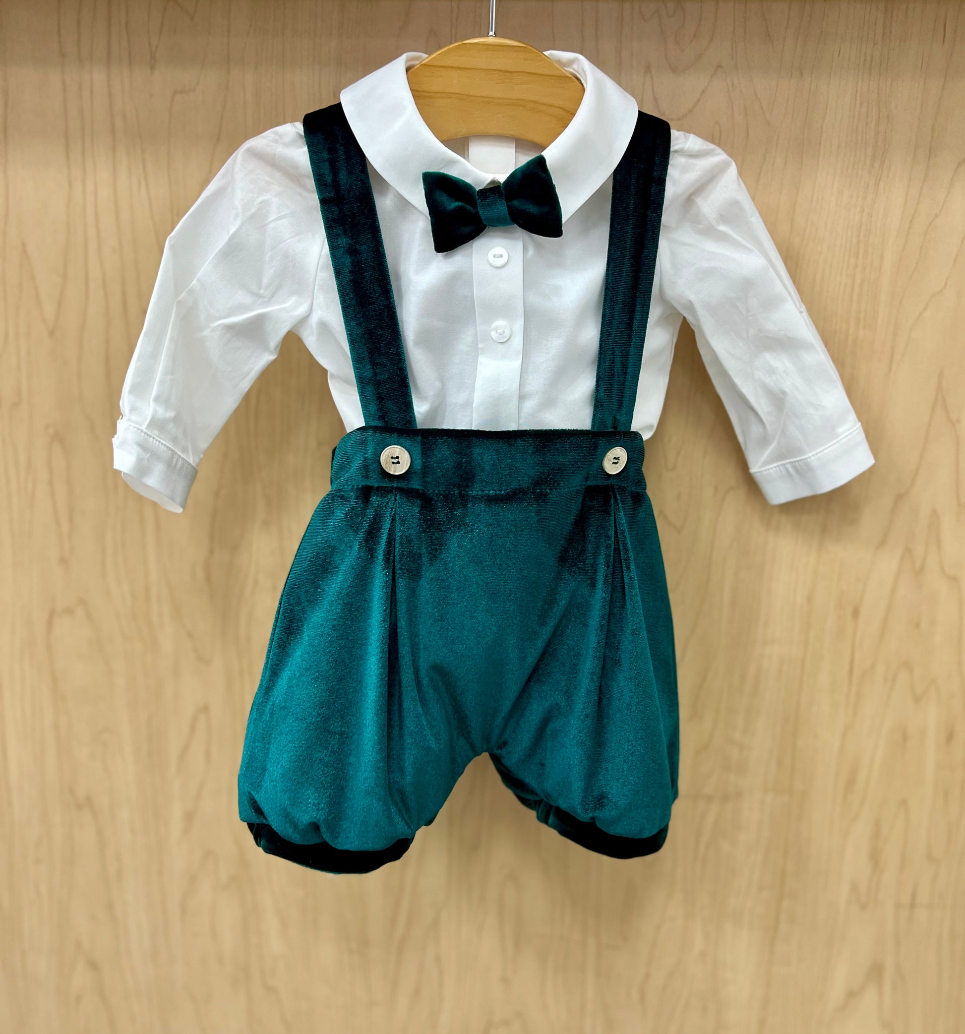 Bimbalo charming green velvet romper & sweater for seasonal holidays