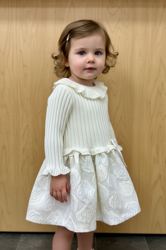 Bimbalo girls outfit ivory knit brocaded dress 7447