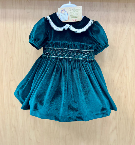 Bimbalo velvet emerald green baby girls dress | Childrens store