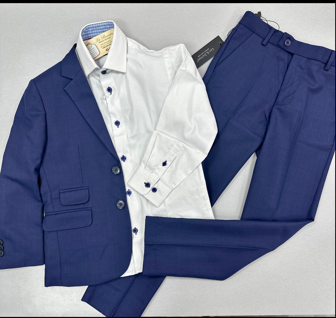 Boys Navy Textured suit Leo & Zachary