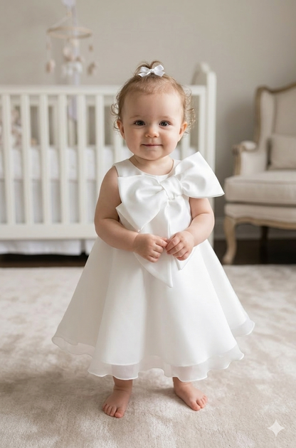 White Bow Organza Dress Made In Italy