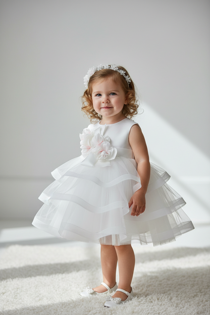 Bimbalo White dress with pink flowers made in Italy  7630