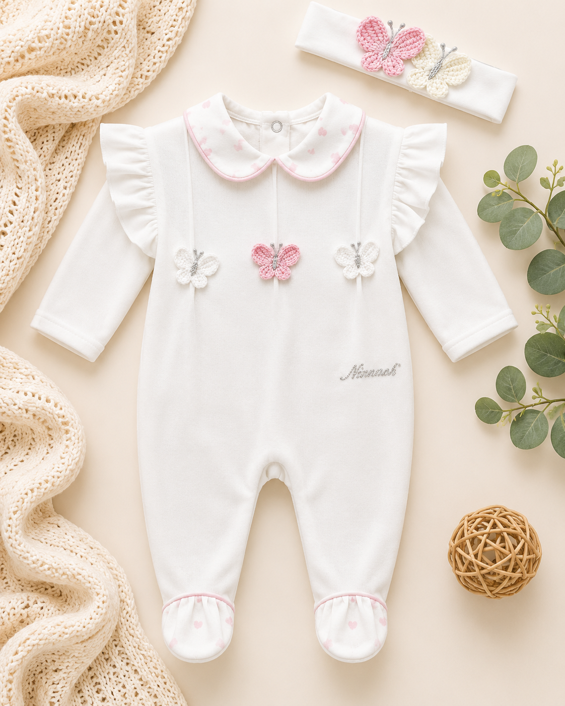 White Crochet Butterfly Romper Made In Italy