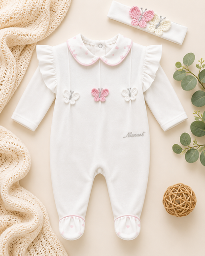 White Crochet Butterfly Romper Made In Italy