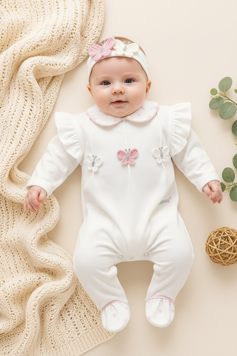 White Crochet Butterfly Romper Made In Italy