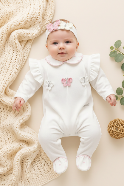 White Crochet Butterfly Romper Made In Italy