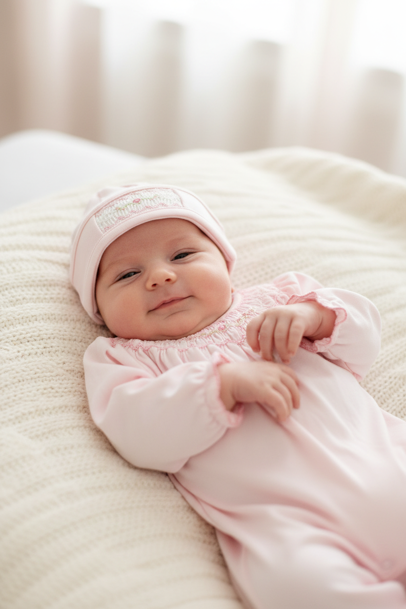 Pink Smocked Layette Set with Blanket