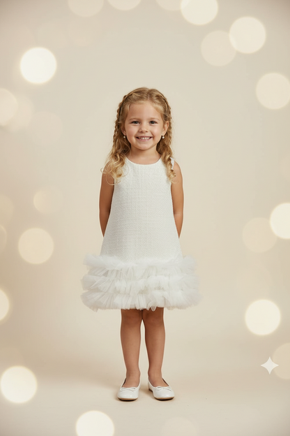 Ivory Tweed w/ tutu hem dress made in Italy