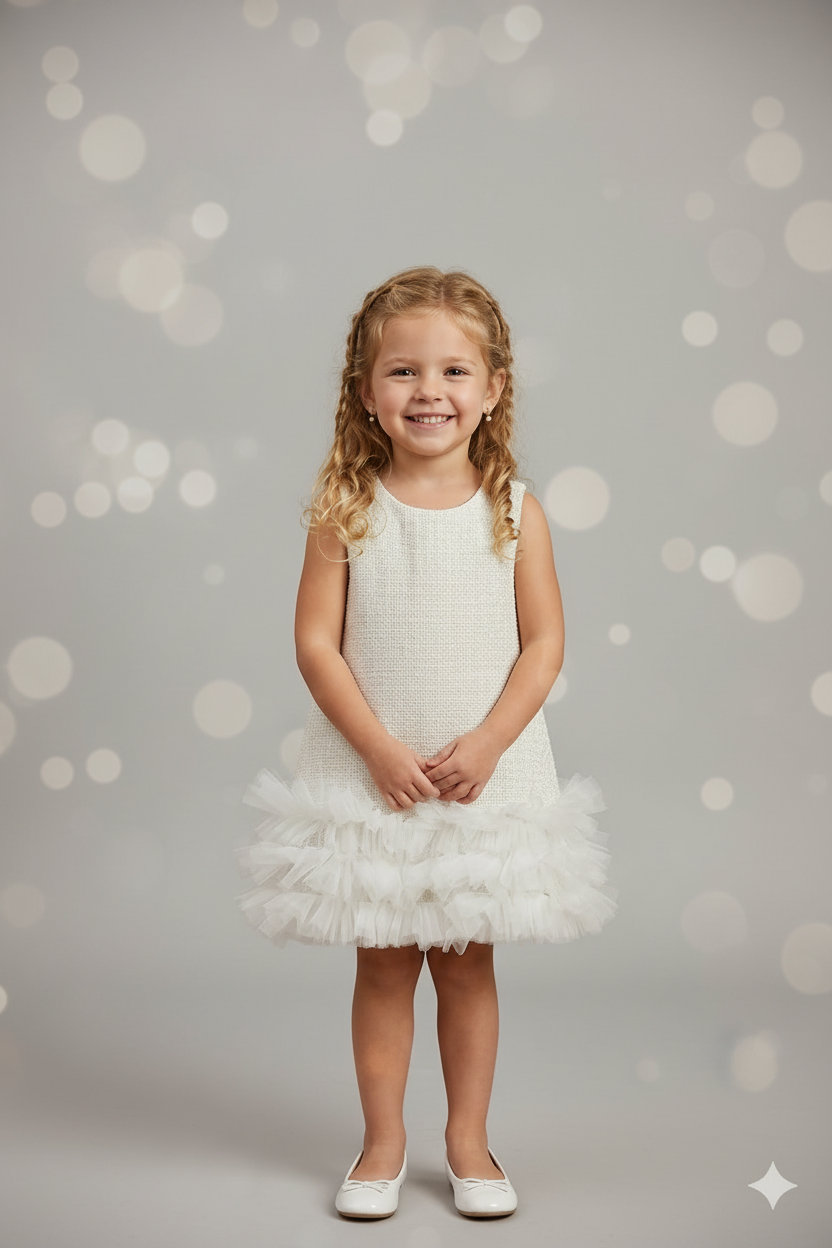 Ivory Tweed w/ tutu hem dress made in Italy