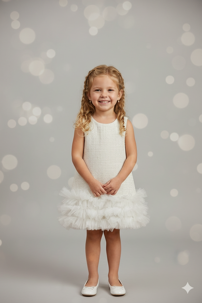 Ivory Tweed w/ tutu hem dress made in Italy