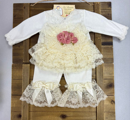 Baby Girl Ivory Lace & Dusty Rose 3-Piece Set