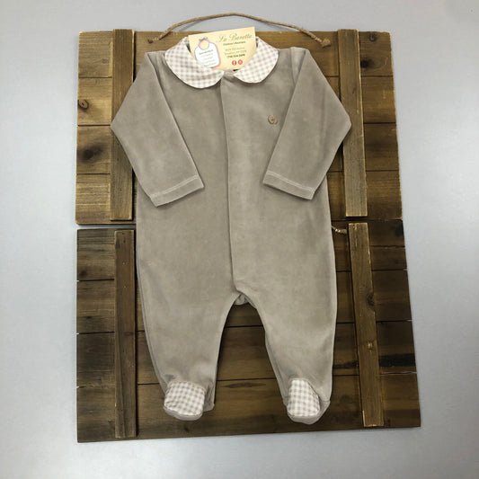 one piece baby boy Velour Onsie/Romper with checkered collar